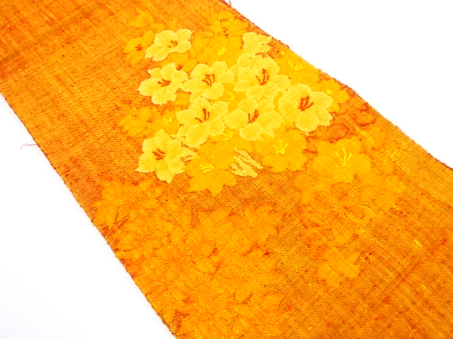 手織り真綿紬花模様織り出し名古屋帯